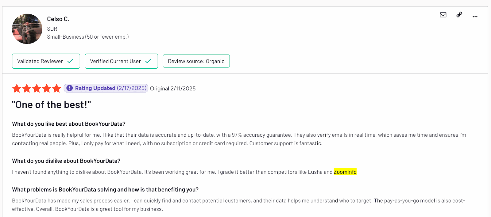 They choosing Bookyourdata over Zoominfo
