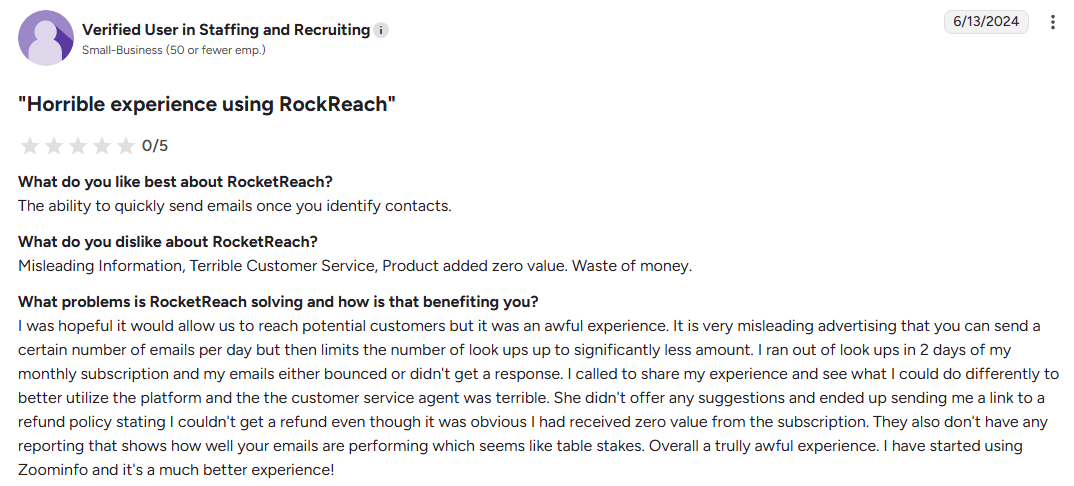 Horrible experience using RocketReach