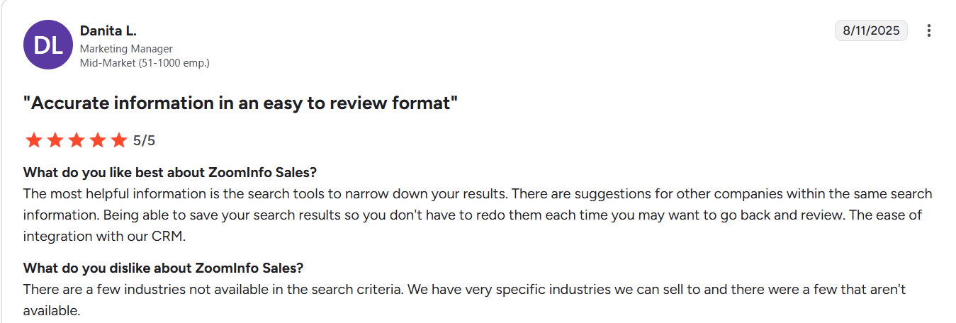 Accurate information in an easy to review format