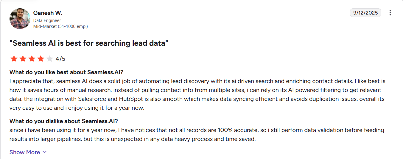 Seamless AI is best for searching lead data