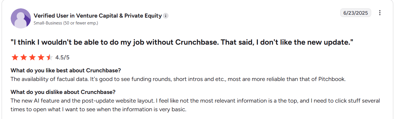 I think I wouldn't be able to do my job without Crunchbase