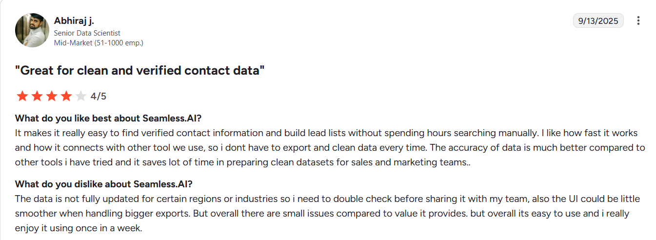 Great for clean and verified contact data