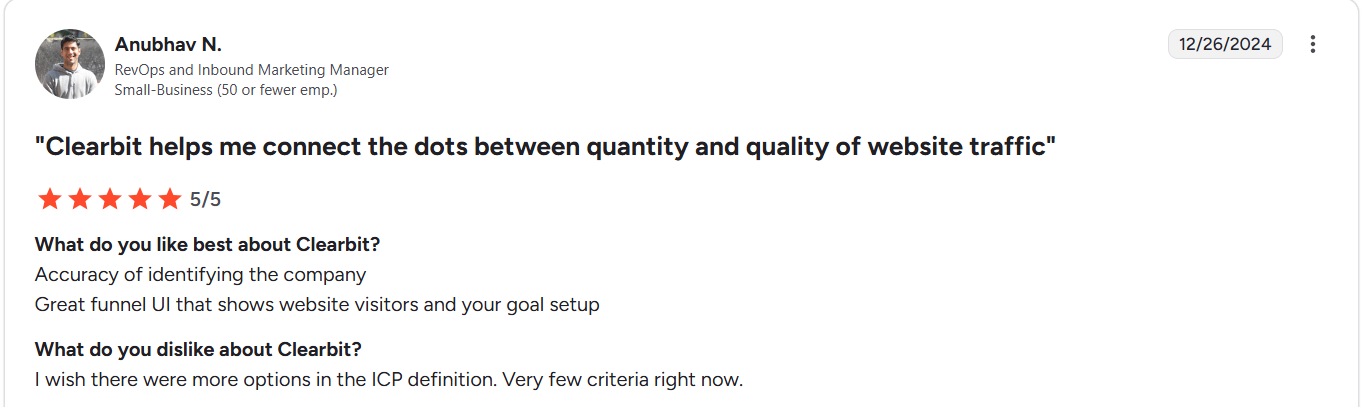 Clearbit helps me connect the dots between quantity and quality of website traffic