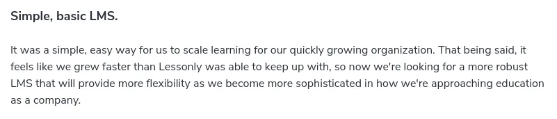 Lessonly review highlighting that it might be basic.