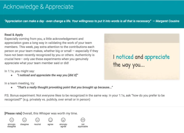  A sample nudge email from Google's Whisper Courses to develop leaders