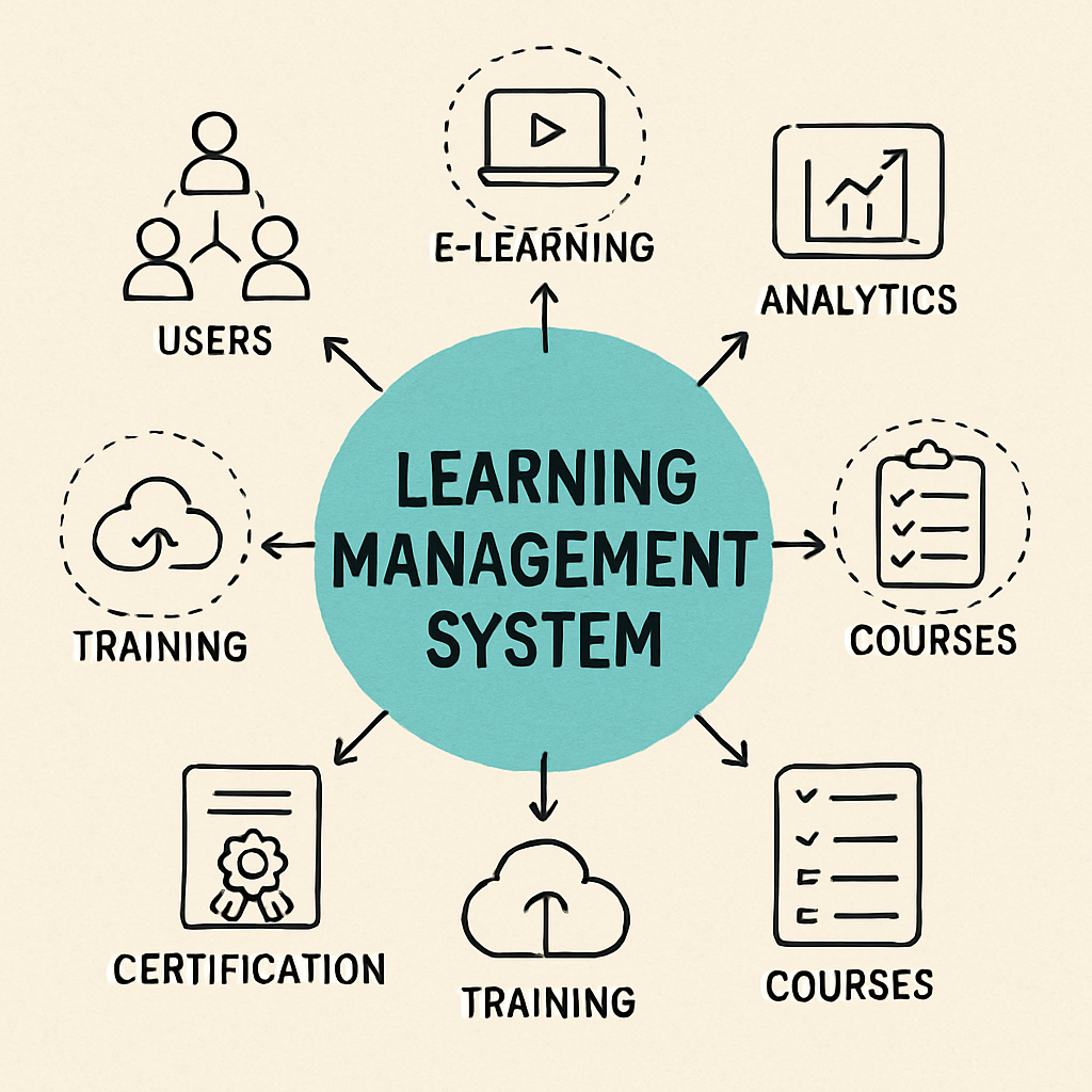 Diagram showing a Learning Management System's components