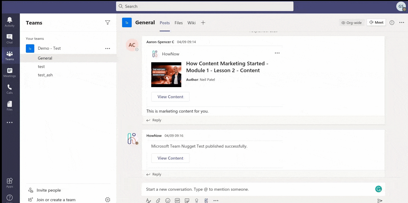 Search for HowNow content in Microsoft Teams in the flow of work