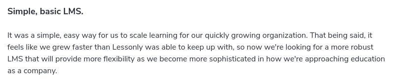Lessonly review highlighting that it might be basic.