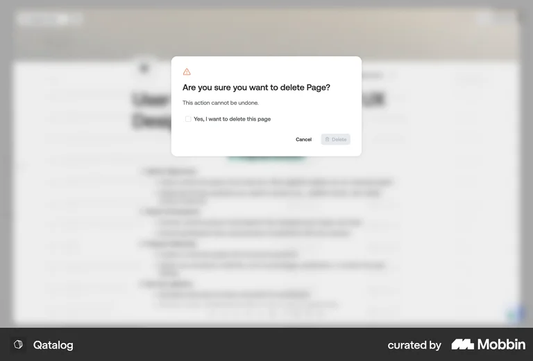 Qatalog modal dialog delete page confirmation