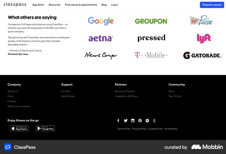 ClassPass social proof testimonials logo wall