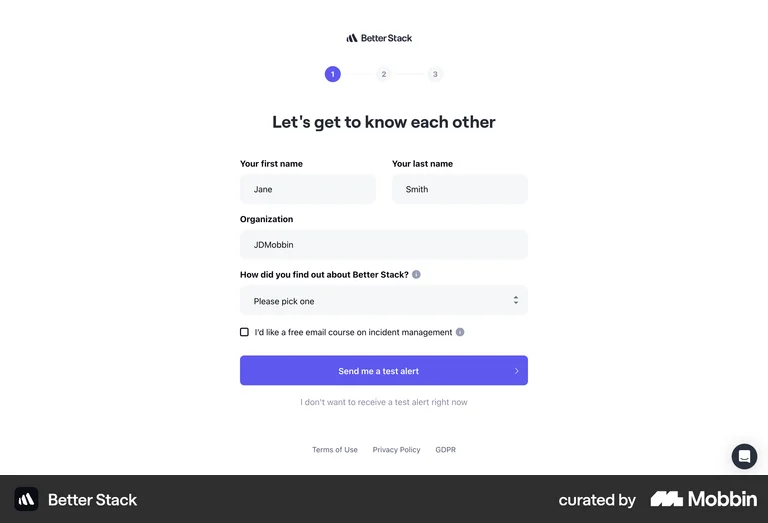 Better Stack multi-step signup form friction required fields
