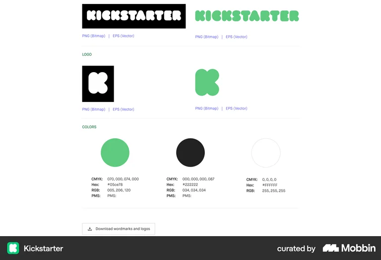 Kickstarter brand page color palette hex values