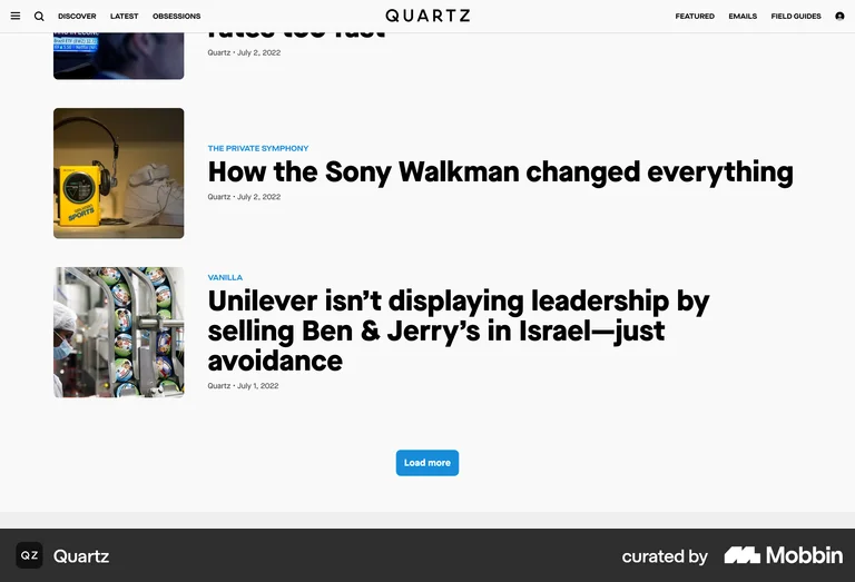 Quartz web infinite scroll news article feed