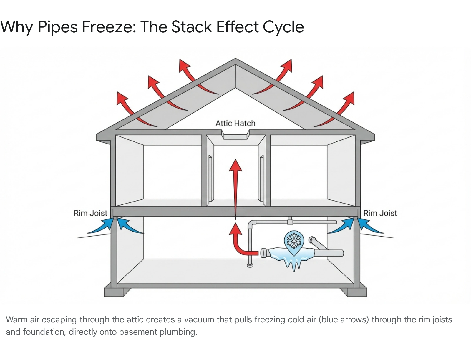 Why Pipes Freeze: The Stack Effect Cycle - Diagram