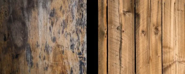 Attic wood before and after professional mold remediation