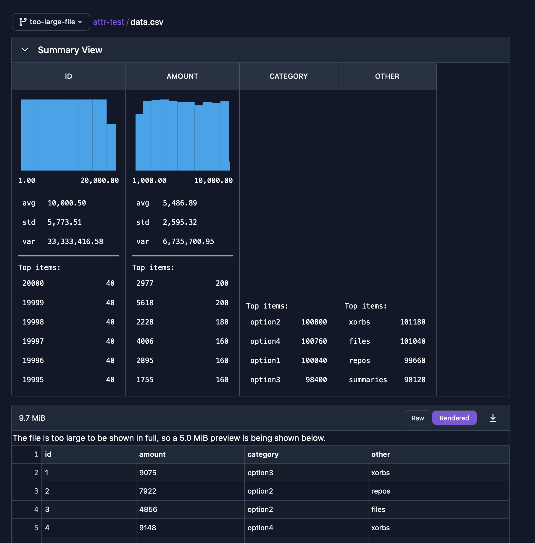 Desktop screenshot of XetHub summary web view