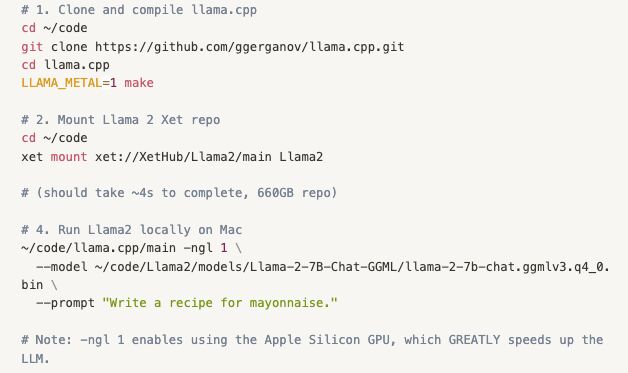 Screenshot of how to mount and run Llama 2 from a Mac