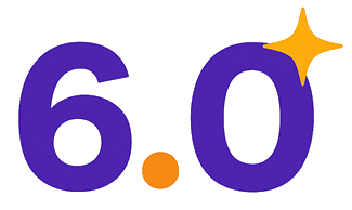 Purple 6.0 text with a yellow star at the upper right corner.