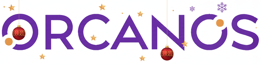 Orcanos logo with Christmas decorations