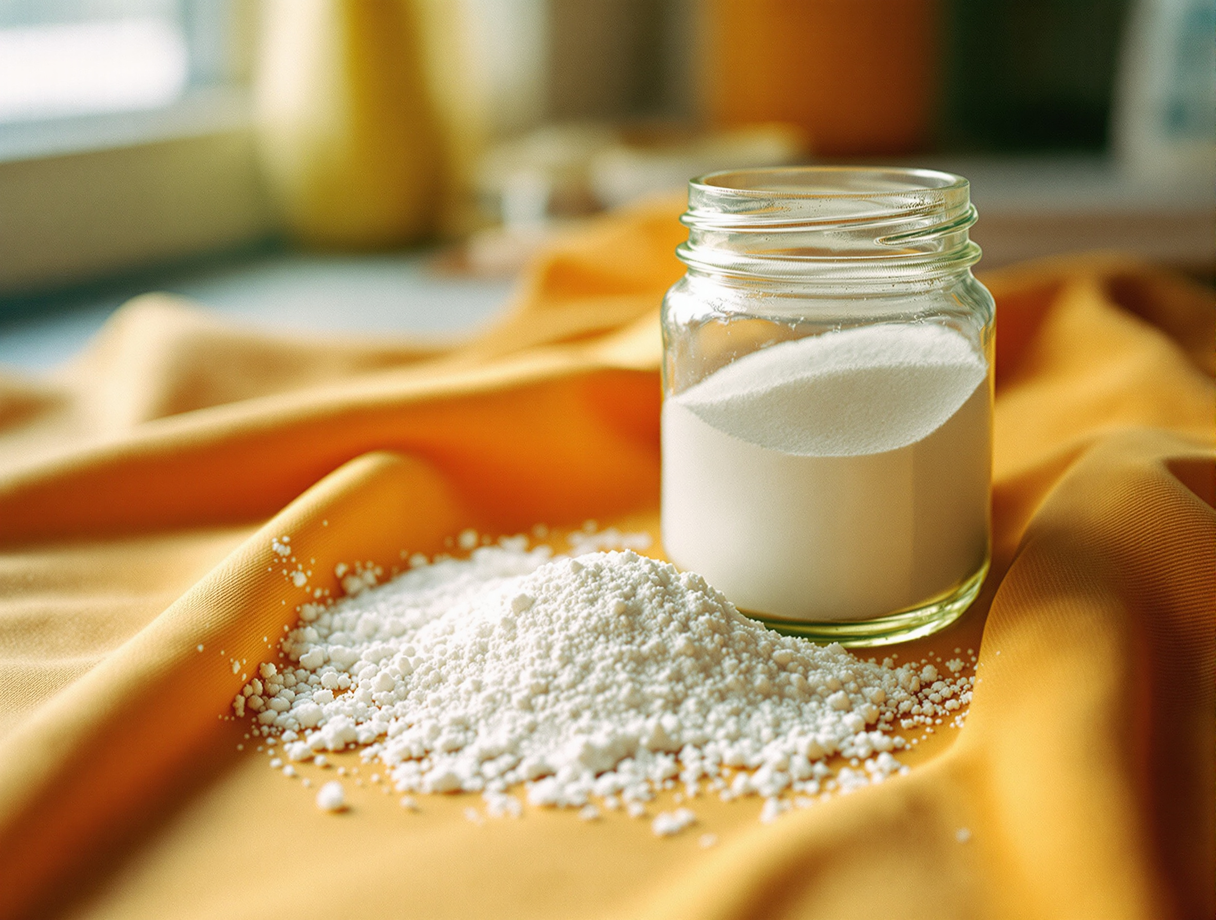 Bicarbonate de soude saupoudré sur un matelas pour absorber les odeurs et l