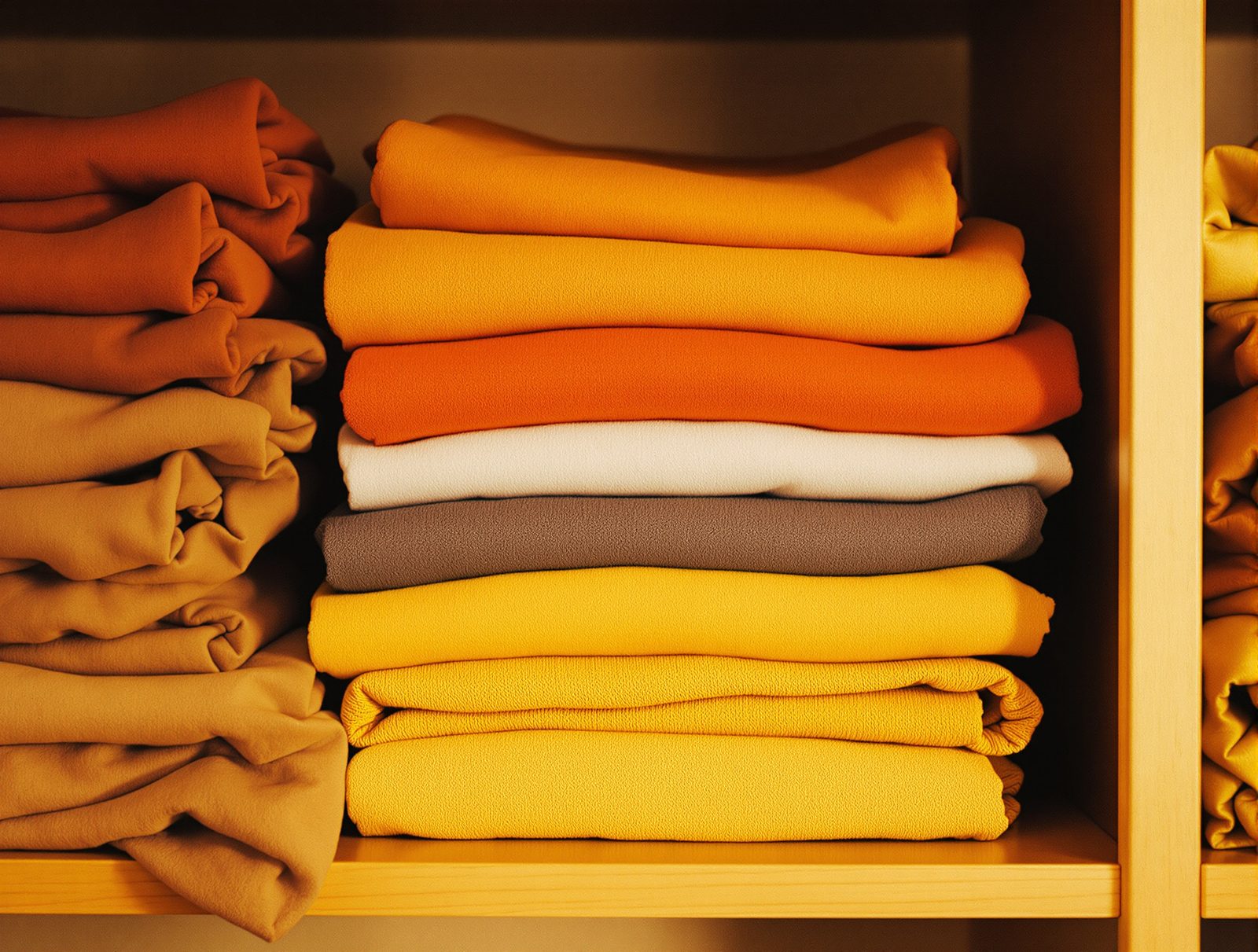 Vetements sport plies propres sur etagere en bois apres traitement tache herbe