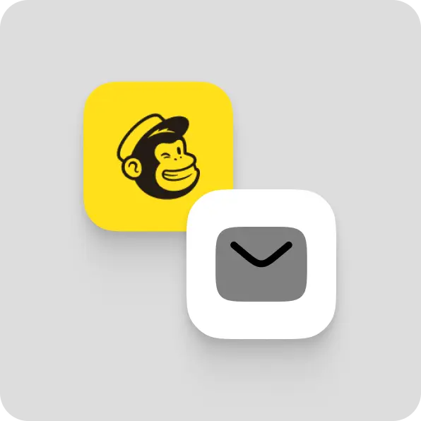 Mailchimp logo with a smiling chimpanzee face in a yellow rounded square and an envelope icon in a gray and white rounded square.