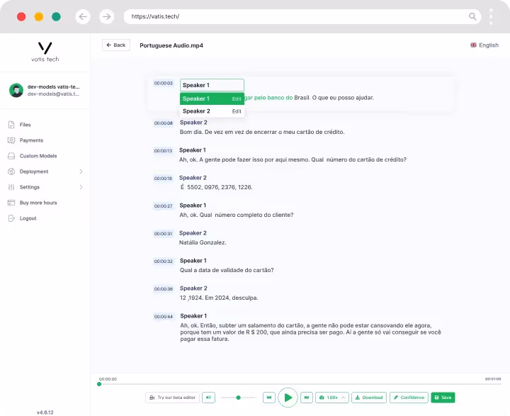 Selecting the Portuguese language for a new transcript