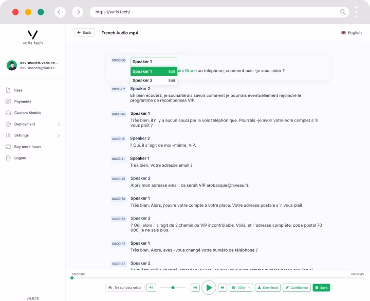 Selecting the French language for a new transcript
