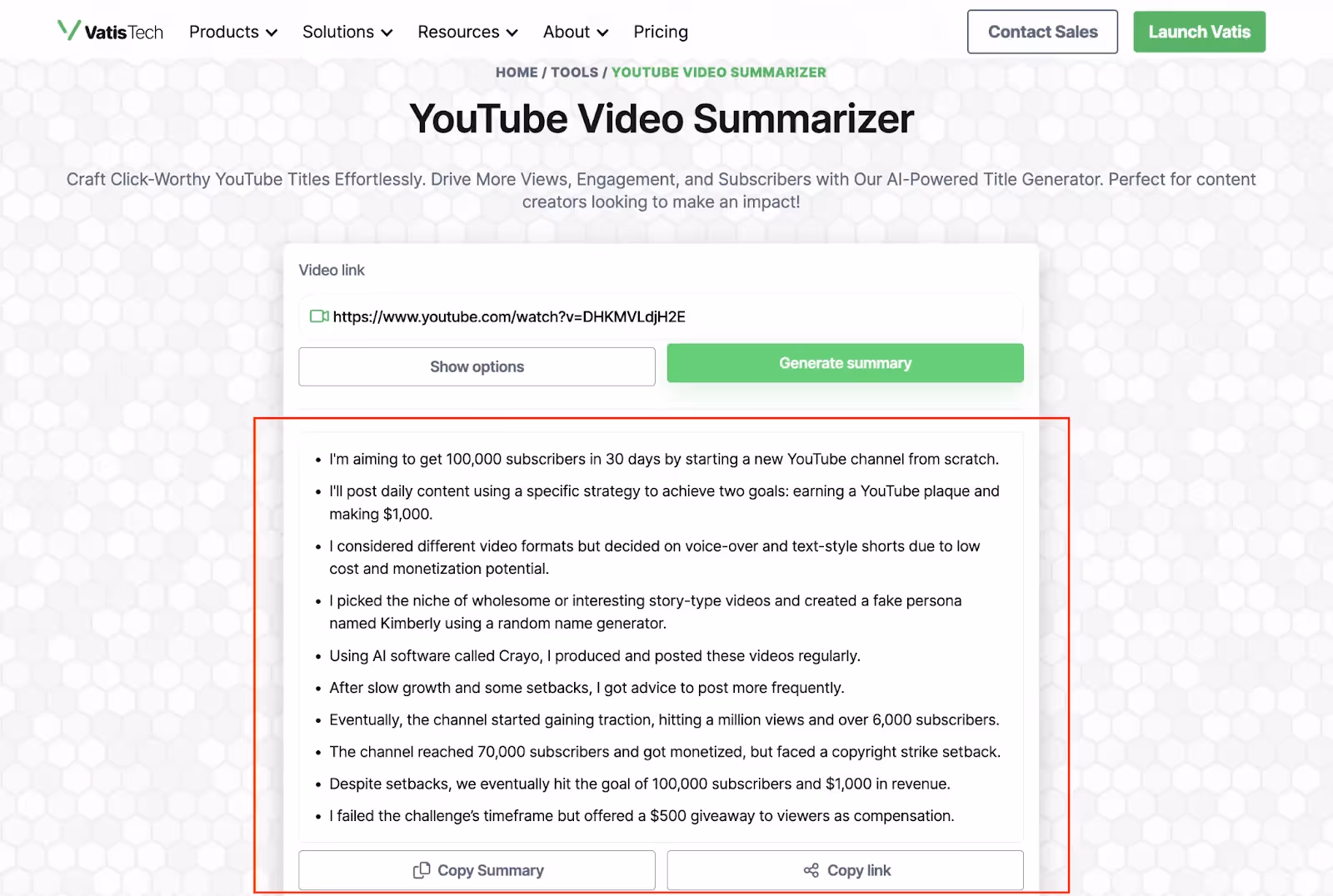 free youtube video summarizer by Vatis Tech