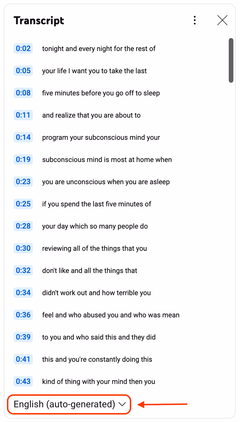 youtube video transcript on Desktop - step 5: Choose the language