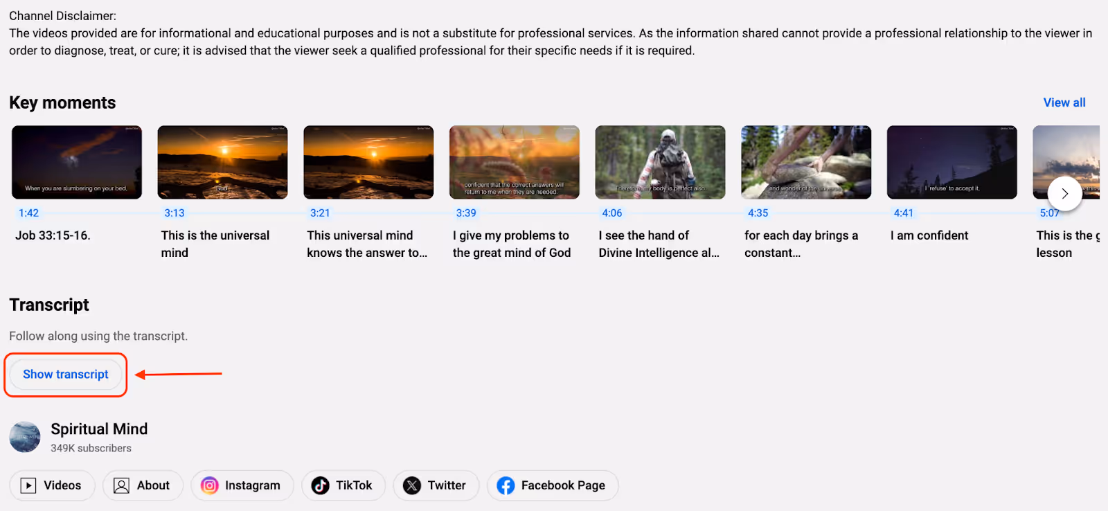 youtube video transcript on Desktop - step 3: Select Show Transcript