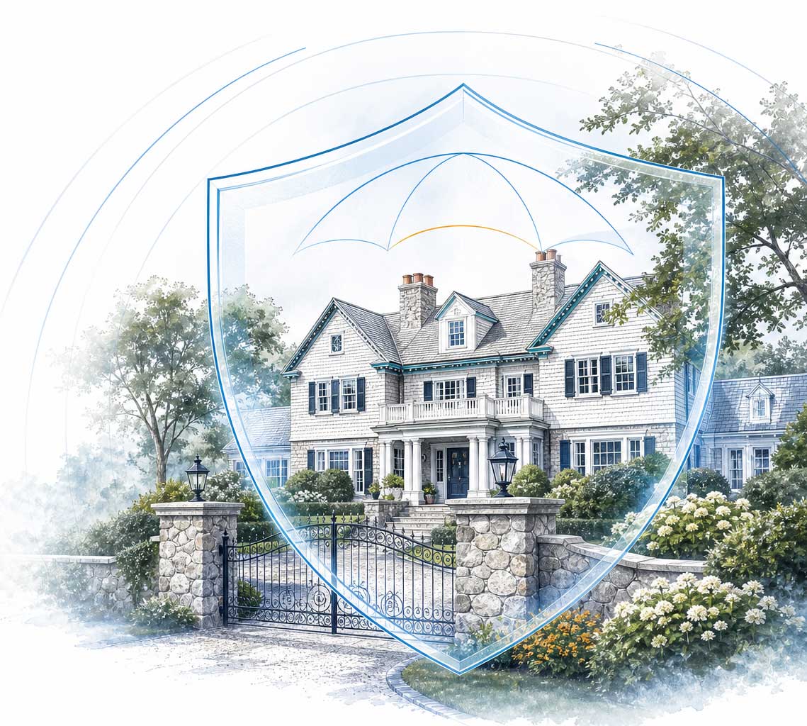 High-net-worth family home protected by umbrella insurance coverage in Needham and Sudbury, Massachusetts