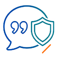 Chat bubble and shield icon representing personal injury and privacy protection