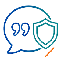 Chat bubble and shield icon representing personal injury and privacy protection