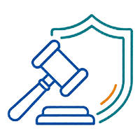 Legal gavel and shield icon representing legal defense costs