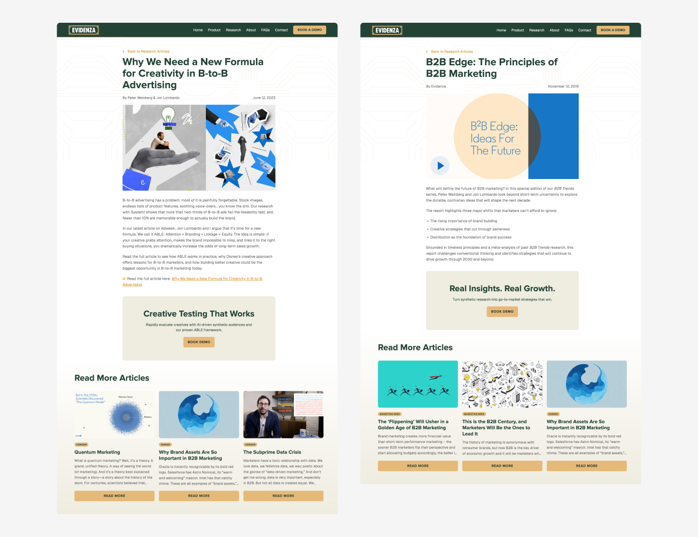 Examples of the new blog layout for Evidenza.