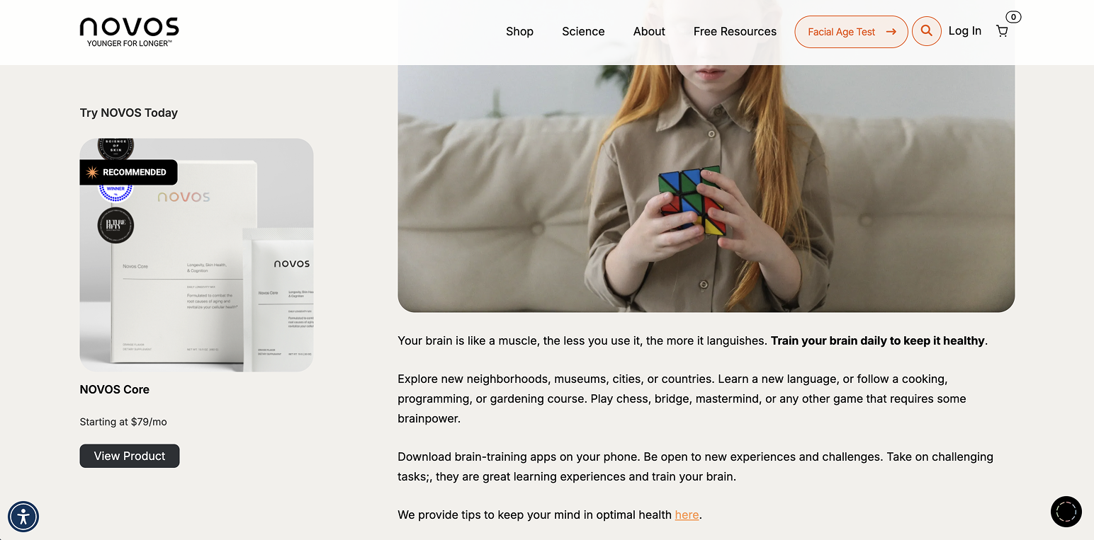 Screenshot showing a sidebar CTA on Novos's blog.