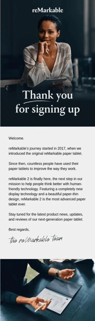 Onboarding email example from reMarkable.