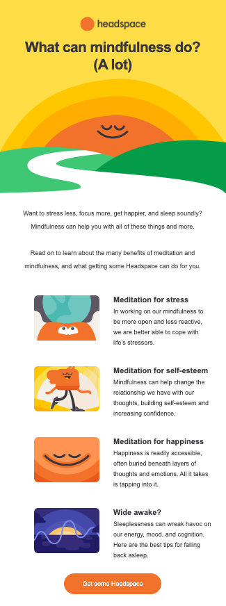 Onboarding email example from Headspace.