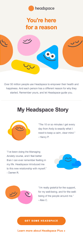 Onboarding email example from Headspace.
