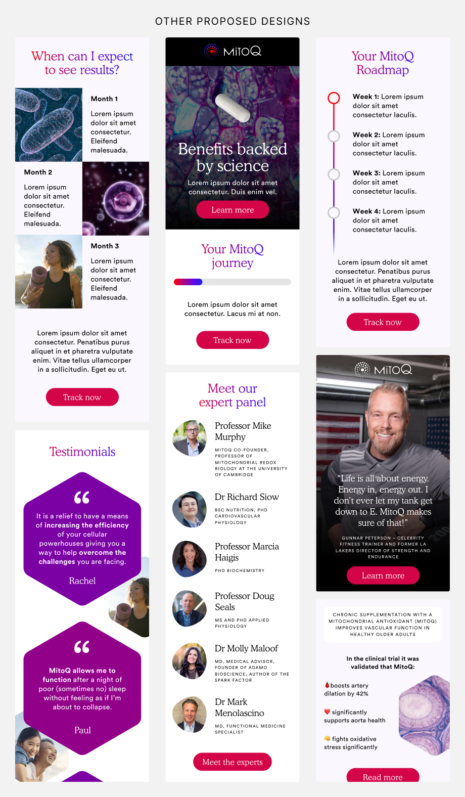 Gallery of more sections designed for onboarding email series.