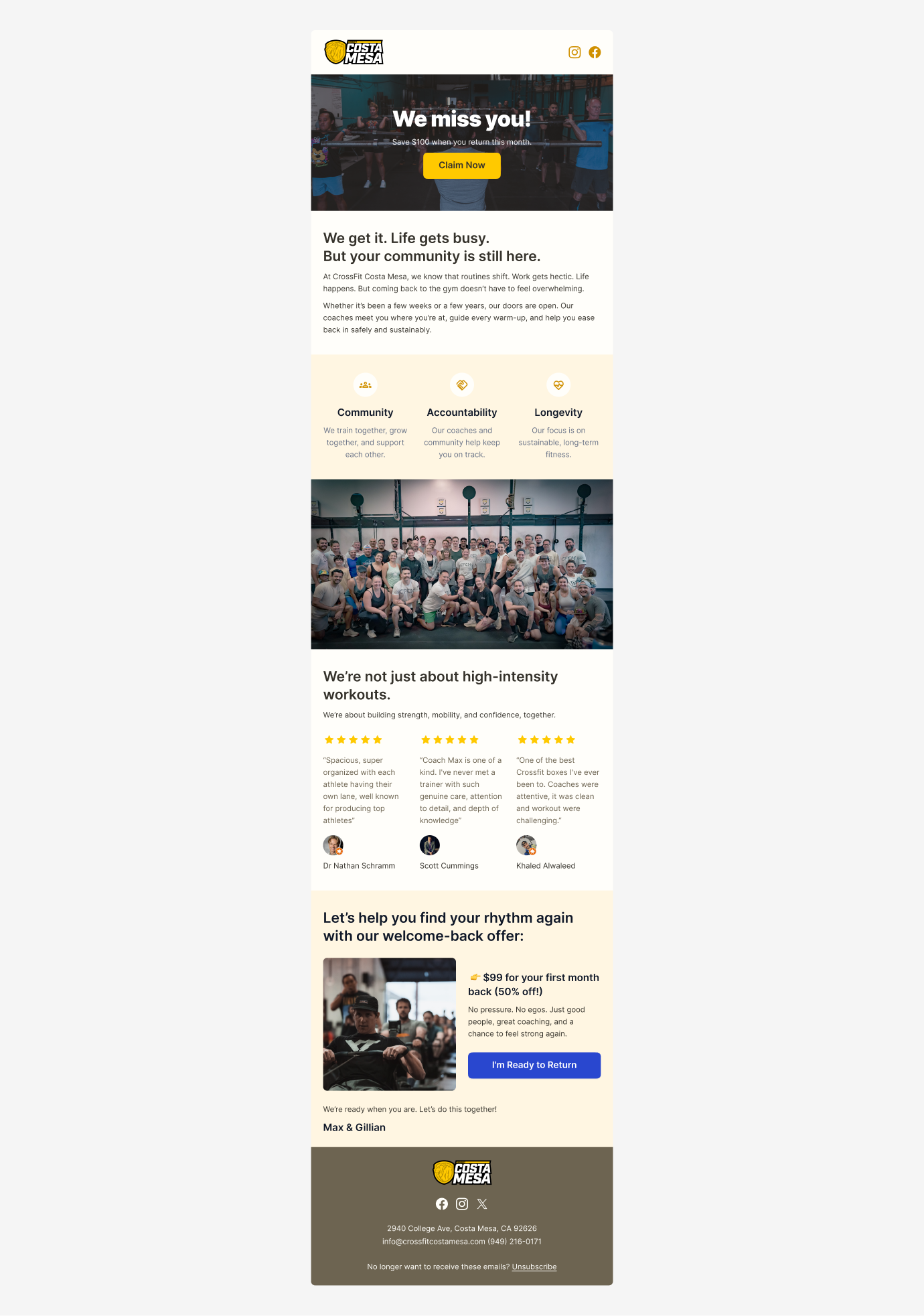 Email blast designed for CrossFit Costa Mesa.