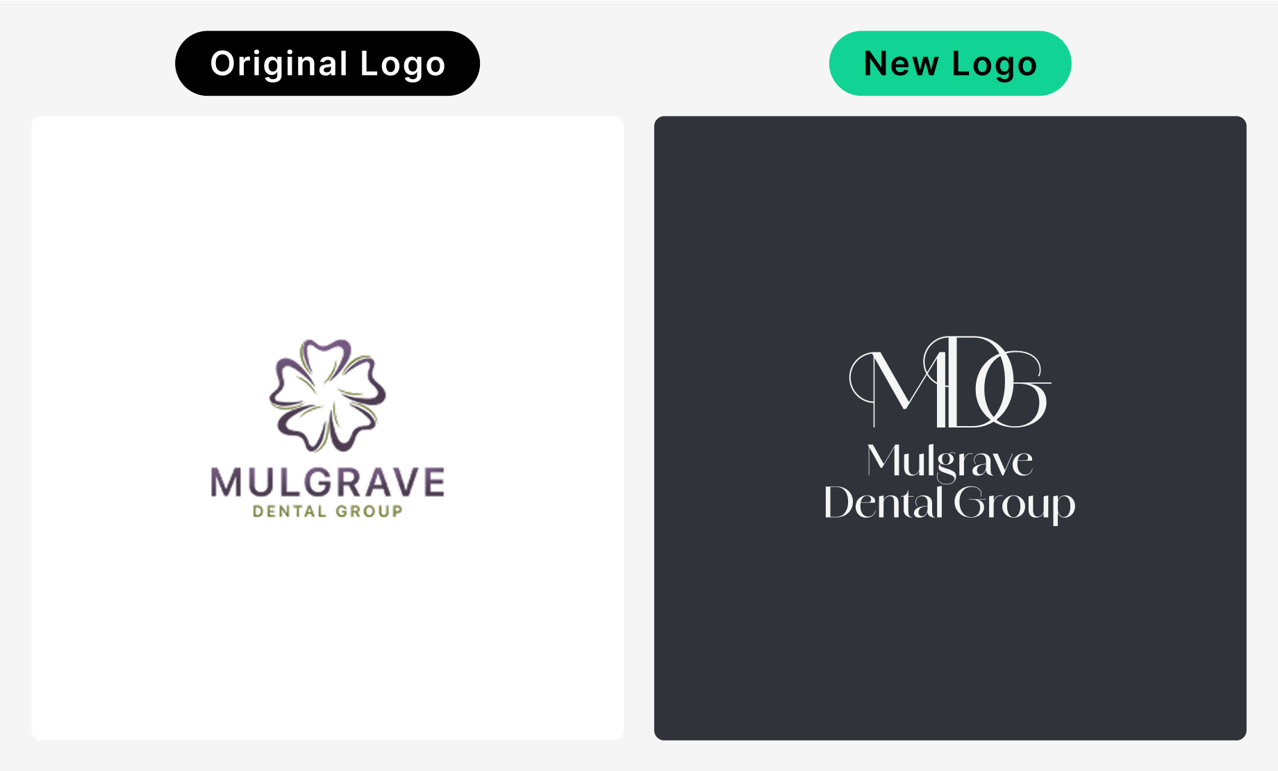 Original Mulgrave Dental Group logo vs the new logo that KARL Mission designed.