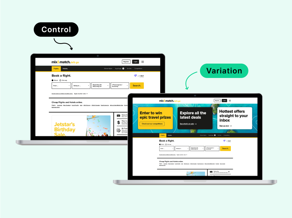 Control and variation designs for an A/B testing