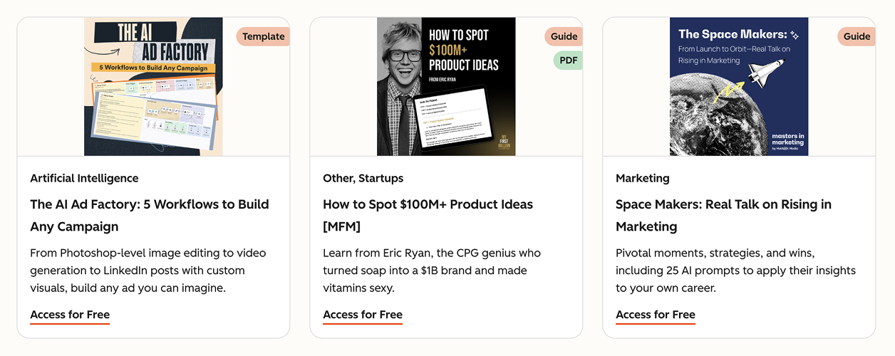 A close up of Hubspot's resource tiles.