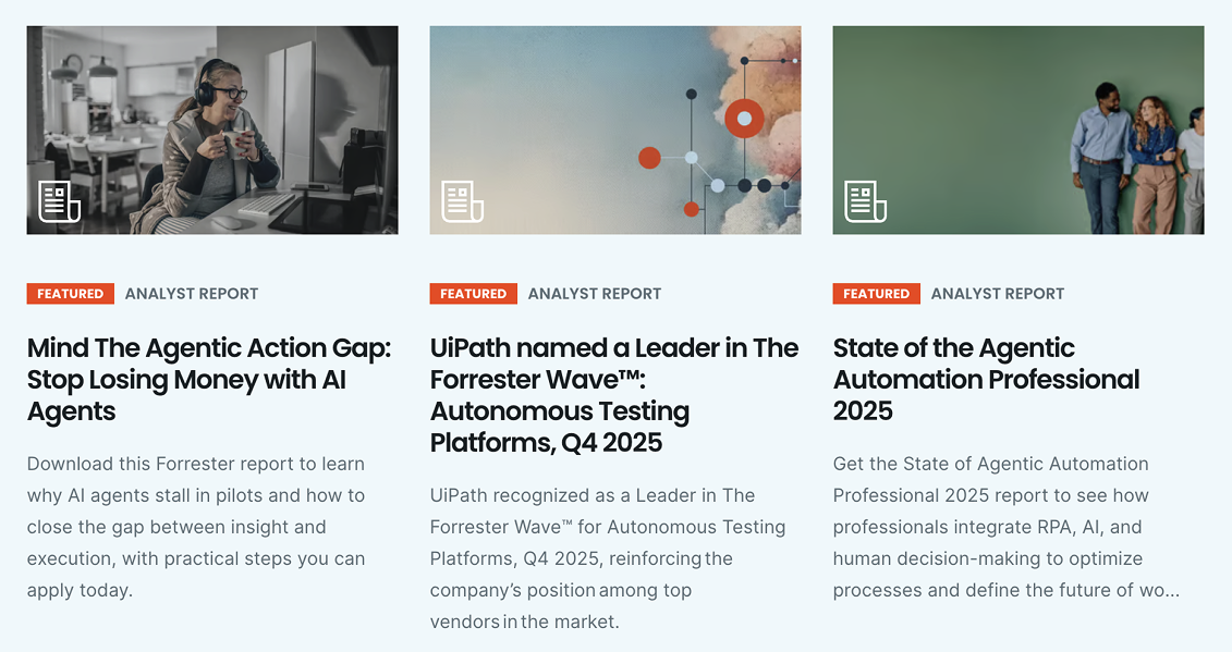 A close up of UiPath's resource tiles.