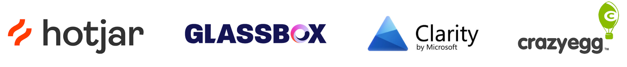 Logos for Hotjar, Glassbox, Microsoft Clarity, and Crazy Egg.