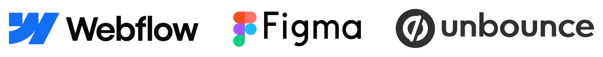 Logos for Webflow, Figma, and Unbounce.
