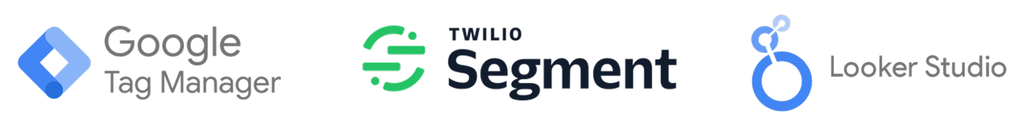 Logos for Google Tag Manager, Segment, and Looker Studio.