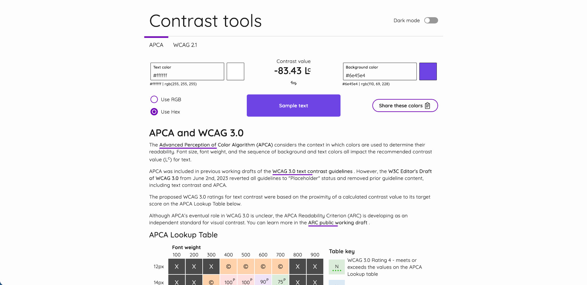Screenshot from Contrast Tools.